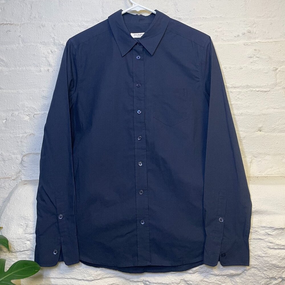 Equipment Femme Classic Minimalist Luxury Navy Boxy Button Down Shirt